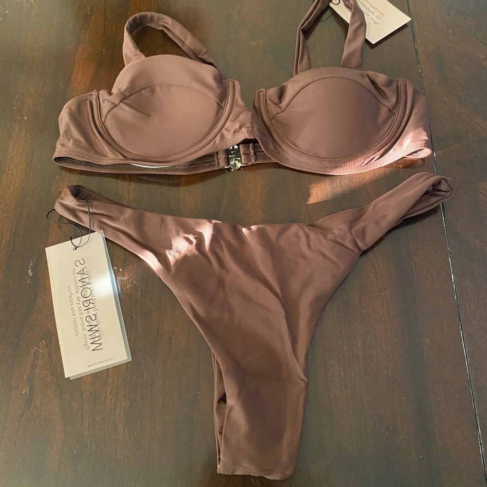 New NWT Sanori Swim 2-Piece Thong Style Brown Bikini Set